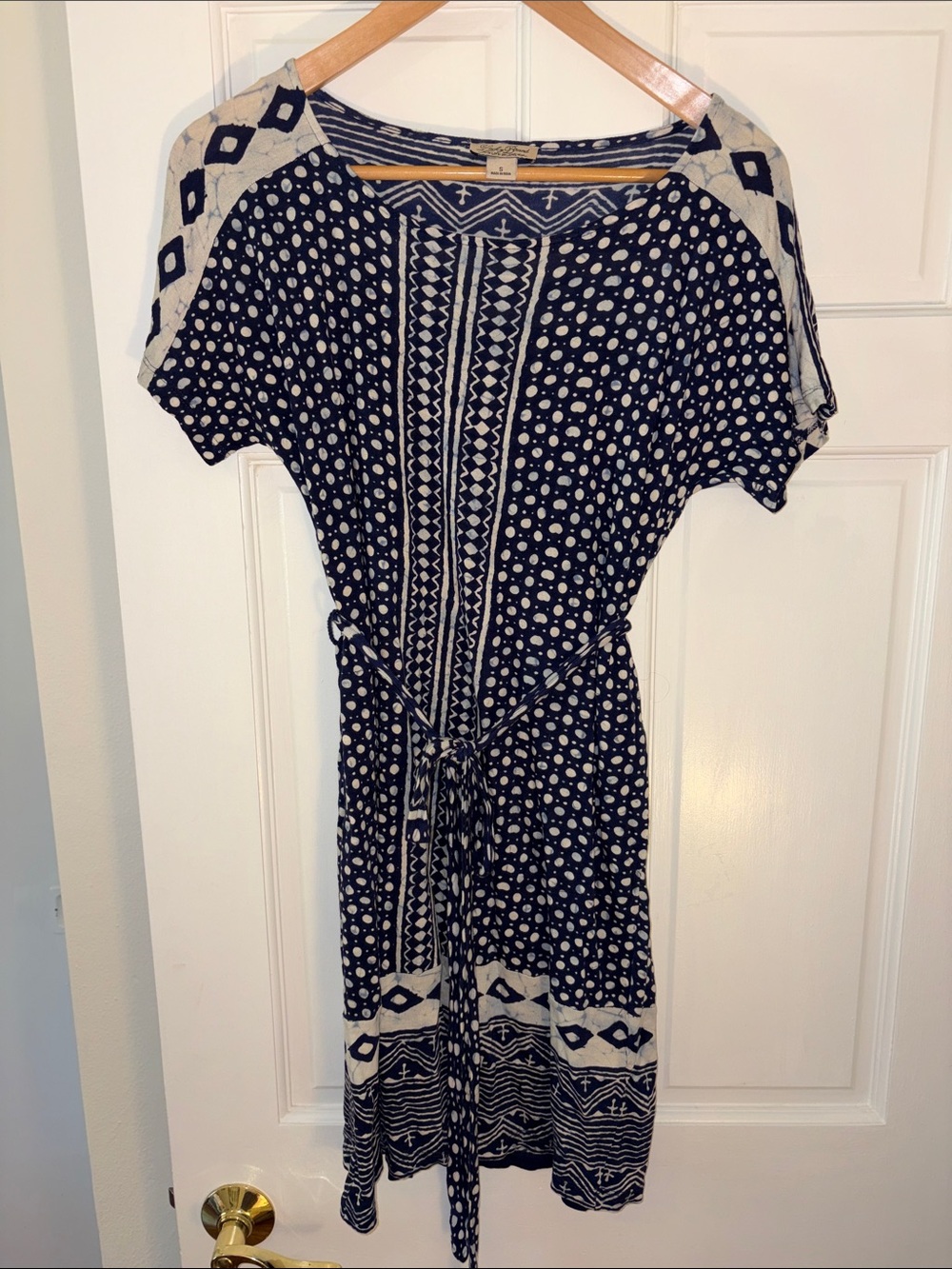 Lucky Brand Women’s Navy and Cream Printed Tie-Waist Dress